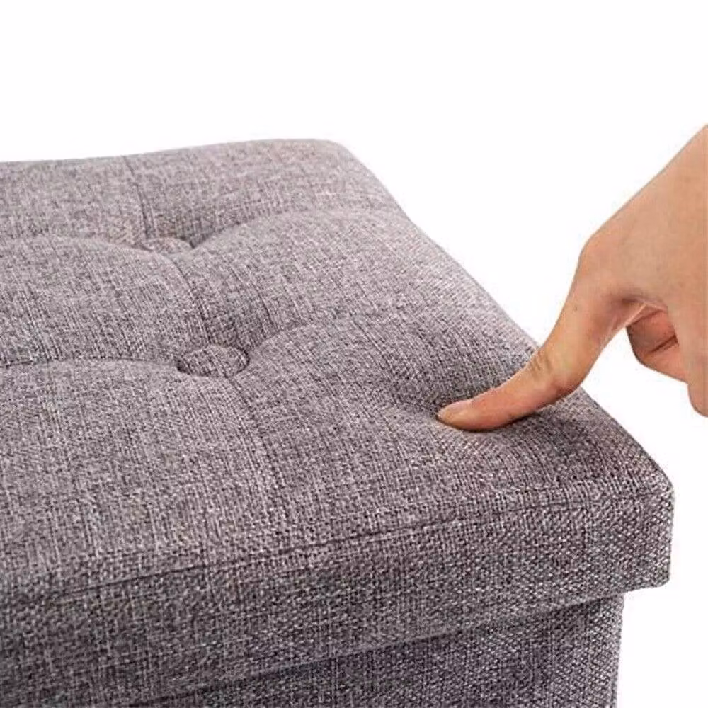 Dprodo Linen Storage Ottoman Folding Foot Rest Stool in Light Grey, W/D/H: 38 x 38 x 38 cm – 6
