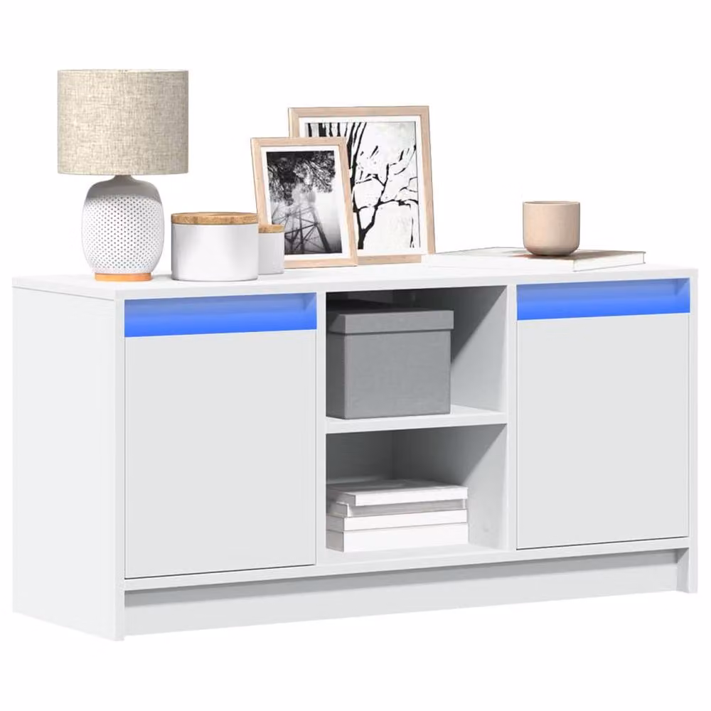 Berkfield Home Modern White LED TV Cabinet in Engineered Wood, W/D/H: 100 x 34 x 50 cm – 1