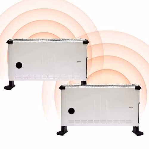 Igenix White Freestanding Convector Heater with Thermostat, Timer and Overheat Protection, Pack of 2 – 1