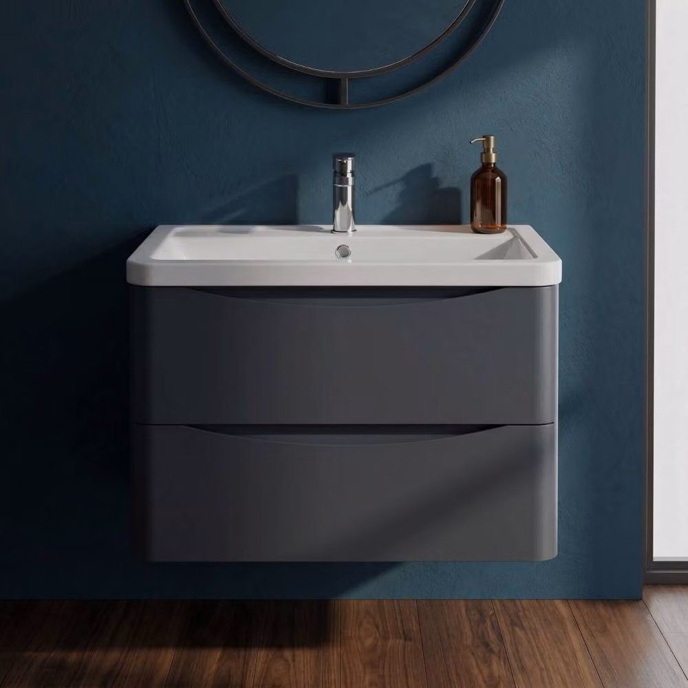 Balterley Dunwood 2 Drawer Wall Hung Vanity Basin Unit, Dark Grey, W: 80 cm – 2