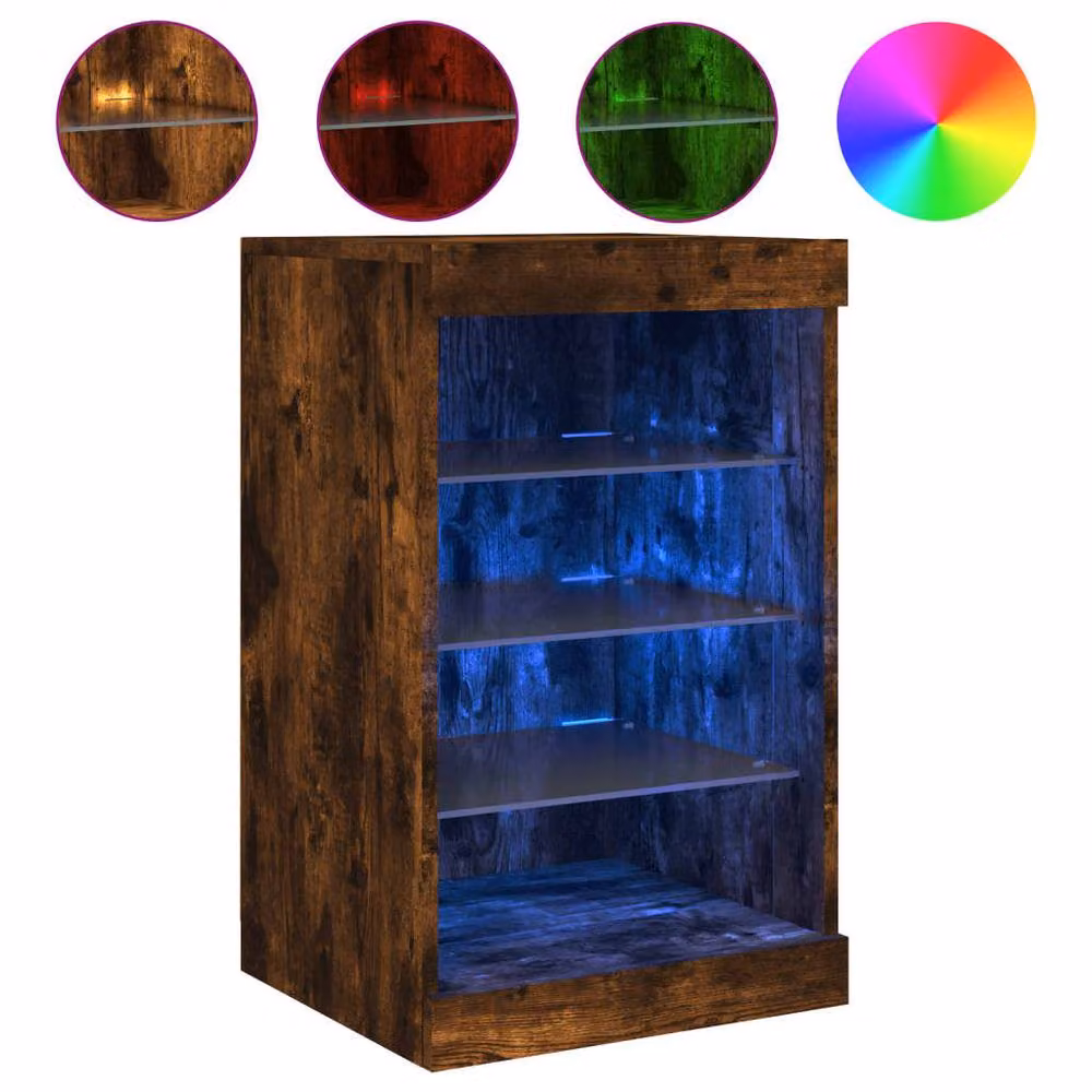 Berkfield Home Smoked Oak Sideboard with Integrated LED Lights in Brown, W/D/H: 41 x 37 x 67 cm – 3