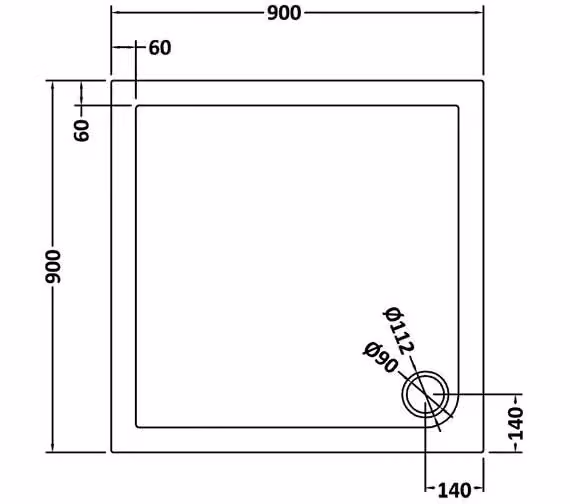 Balterley Premium Square Shower Tray in Grey, W: 90 cm – 6