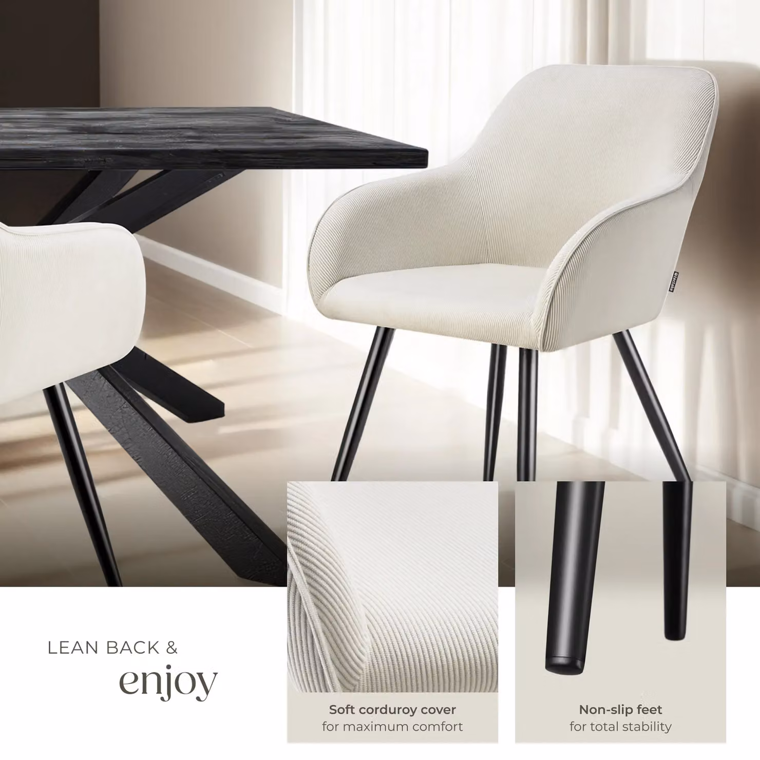 tectake Marilyn Dining Chair Set of 2 in Cream and Black – 3