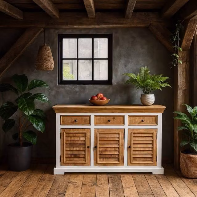 Wyld Haus Alington Solid Mango Wood Sideboard in White and Brown