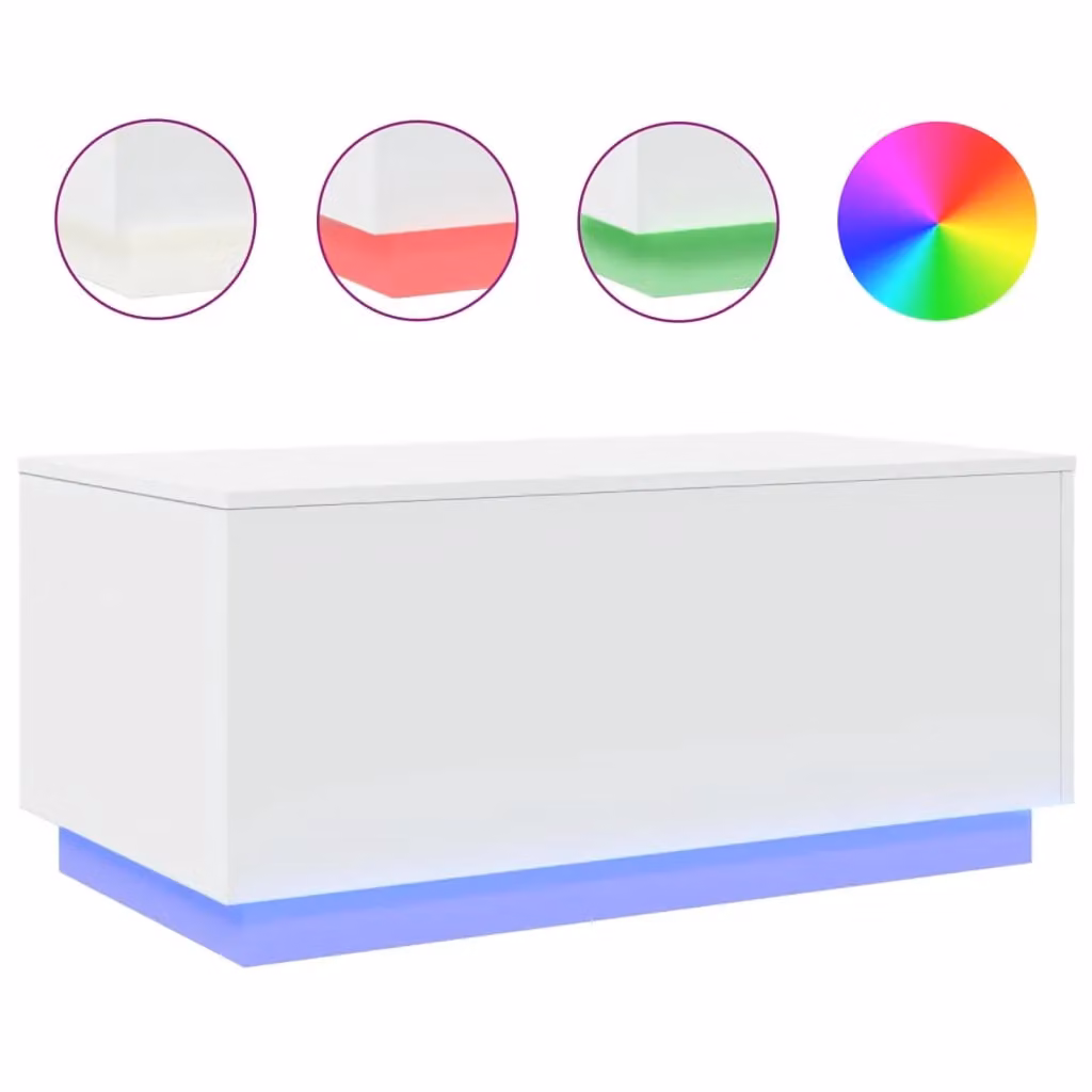 Berkfield Home Modern White Glossy Coffee Table with LED Lights W/D/H: 90 x 50 x 40 cm – 2