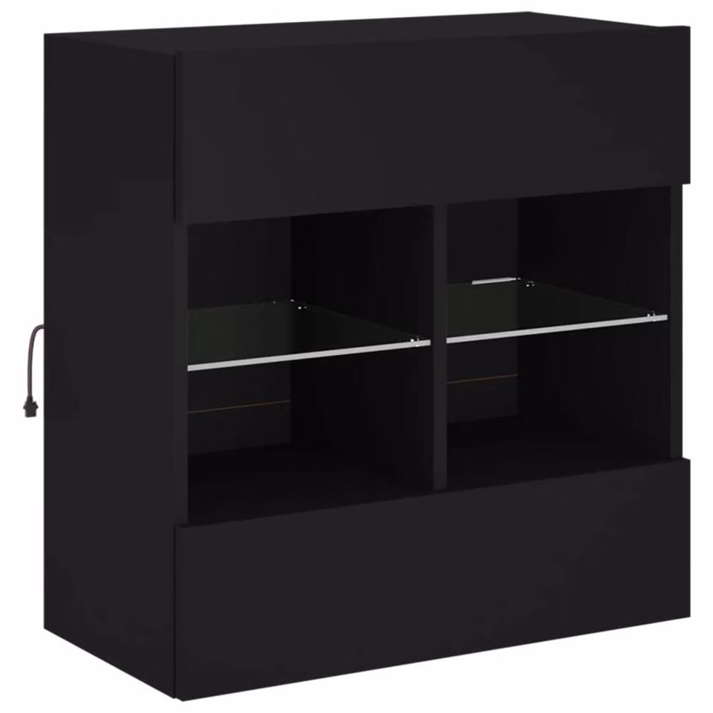 Berkfield Home Modern Wall Mounted TV Cabinet in Black with Integrated LED Lighting and Internal Shelves W/D/H: 58.5 x 30.0 x 60.5 cm – 2