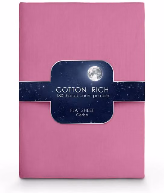Intimates Cotton Rich Plain Dye Flat Sheet in Pink, W/D/H: 90 x 200 cm