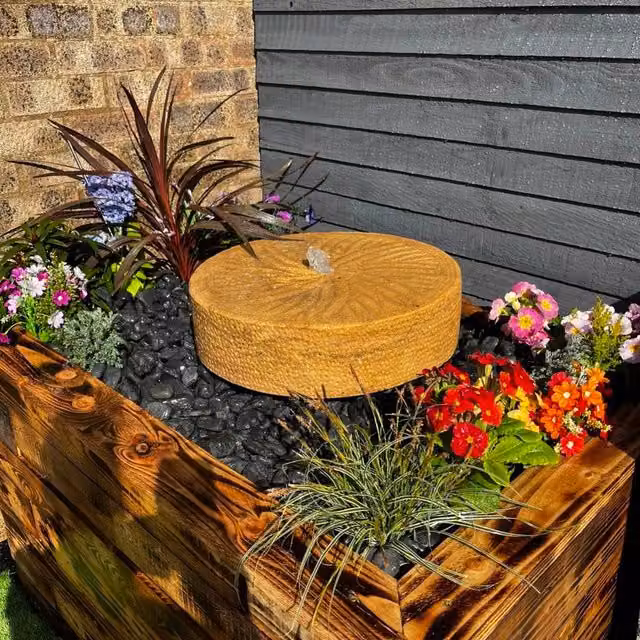 Tranquillity Water Features Granite Millstone Solar Stone Water Feature, Grey, Diameter: 50 cm
