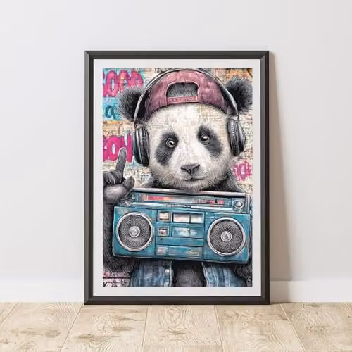 60 Second Makeover Panda Graffiti Print Urban Street Art Poster, Multicolour, A4