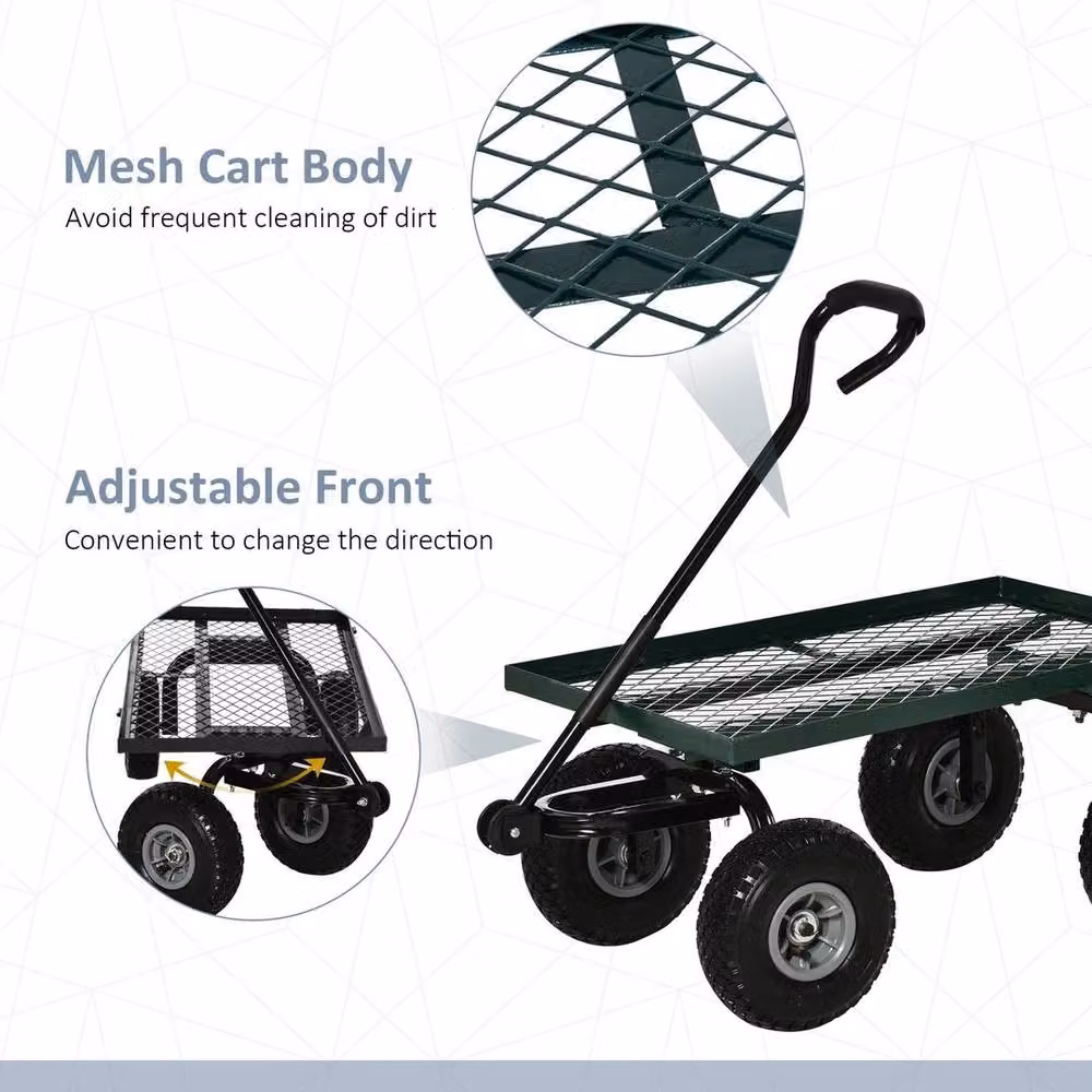 FLAVORA Garden Trolley Cart with Pneumatic Wheels in Green – 2