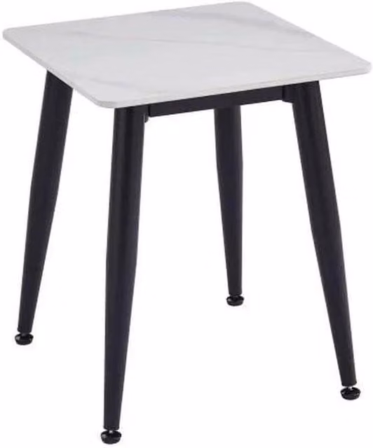 Havendro Modern White and Black Sintered Stone Side Table with Ceramic Top and Metal Legs