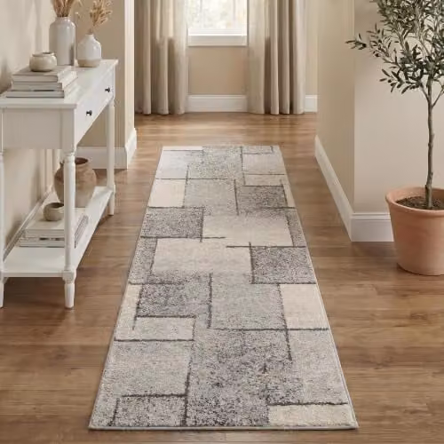 Desire Rugs Rhodes Geometric Modern Runner Rug, Grey, W: 60 cm, L: 220 cm