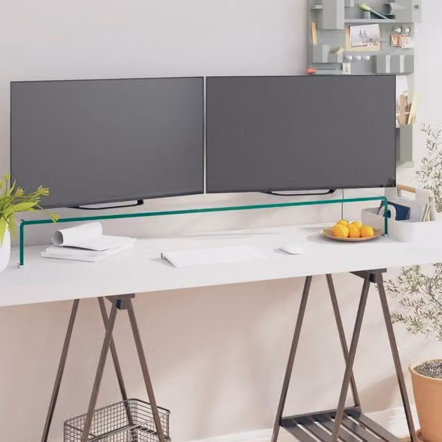Berkfield Home Glass TV Stand and Monitor Riser in Clear, W/D/H: 110 x 30 x 13 cm