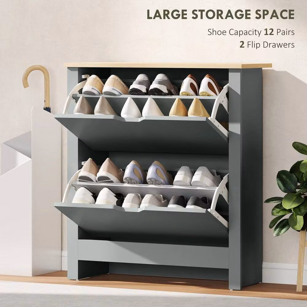 NESTLUNE Grey 12-Shoe Storage Cabinet with 4 Shelves and 2 Drawers, W: 100 cm, D: 15 cm, H: 100 cm – 4