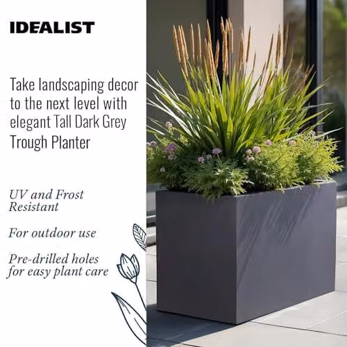 IDEALIST Grey Slate Reinforced Stone Large Trough Planter, 91L – 5