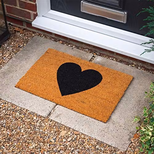 Nicola Spring Coir Door Mat Set of 2, Black Heart Design, W: 60 cm, D: 40 cm – 2