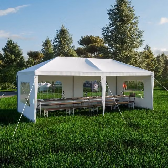 BIRCHTREE White PE Hip Roof Gazebo with Windows W: 600 cm, D: 300 cm