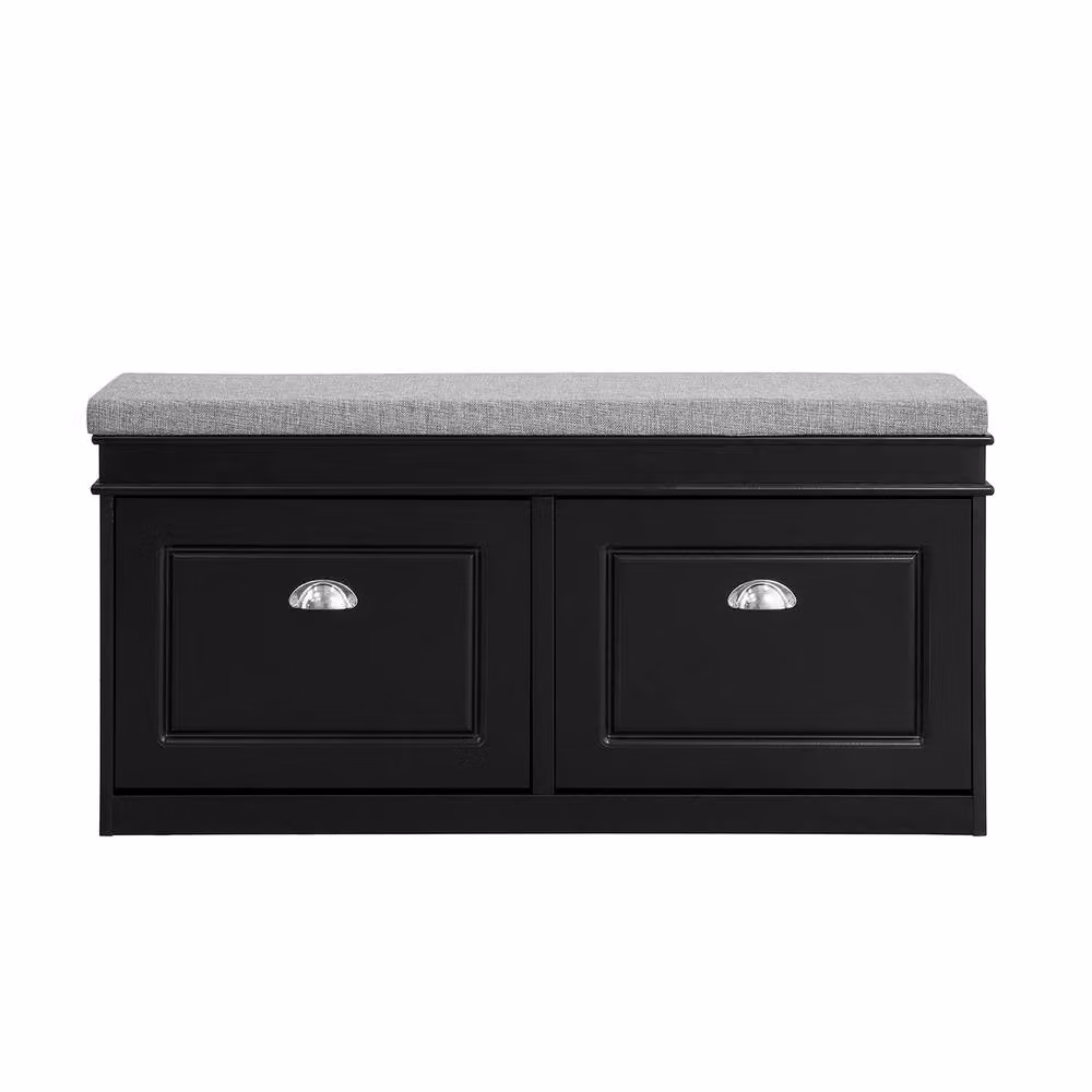SoBuy Slim Entrance Bench with Cushioned Fabric Seat and Shoe Storage in Black and Silver – 3