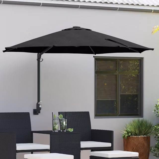 Berkfield Home Wall-mounted Garden Parasol with LEDs in Black, Diameter: 248 cm