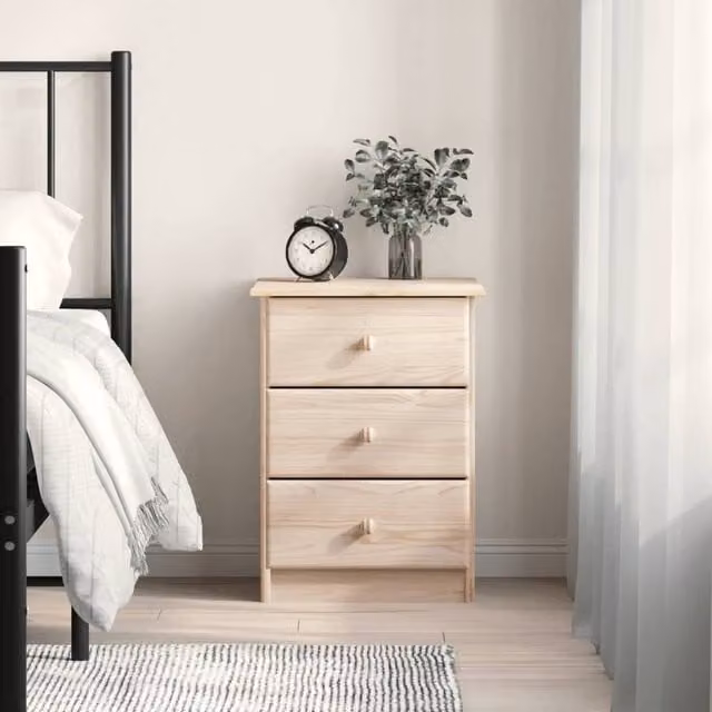 Berkfield Home ALTA Bedside Cabinet in Brown Solid Pine Wood, W/D/H: 41 x 35 x 55 cm
