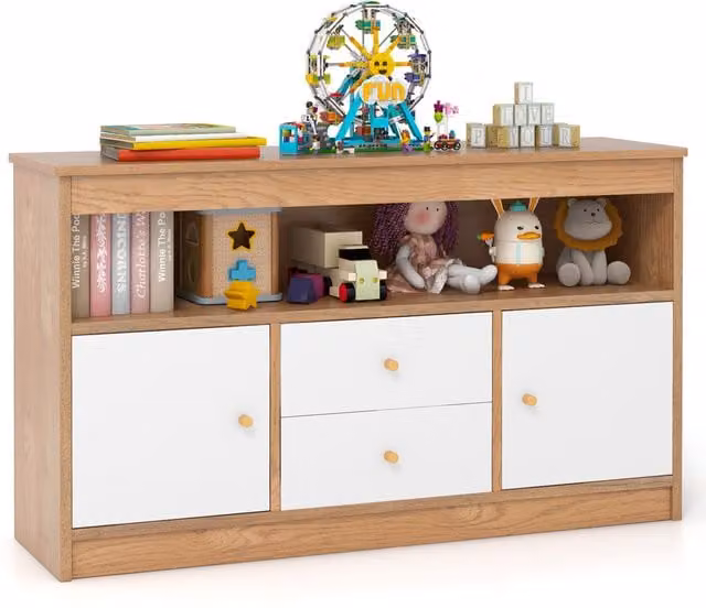 Costway Modern Kids Toy Organiser and Bookshelf Storage Chest in Brown