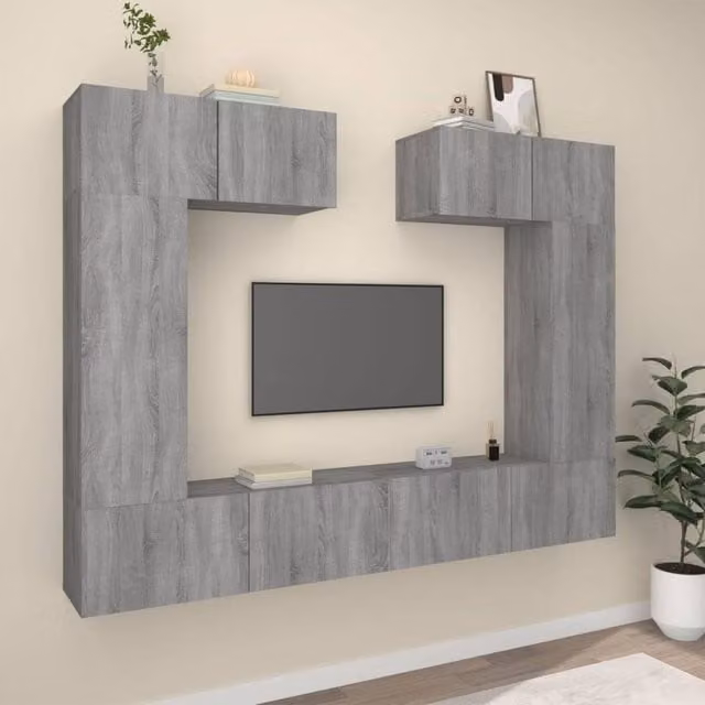 Berkfield Home 6 Piece Grey Matt Living Room TV Cabinet Set – 1
