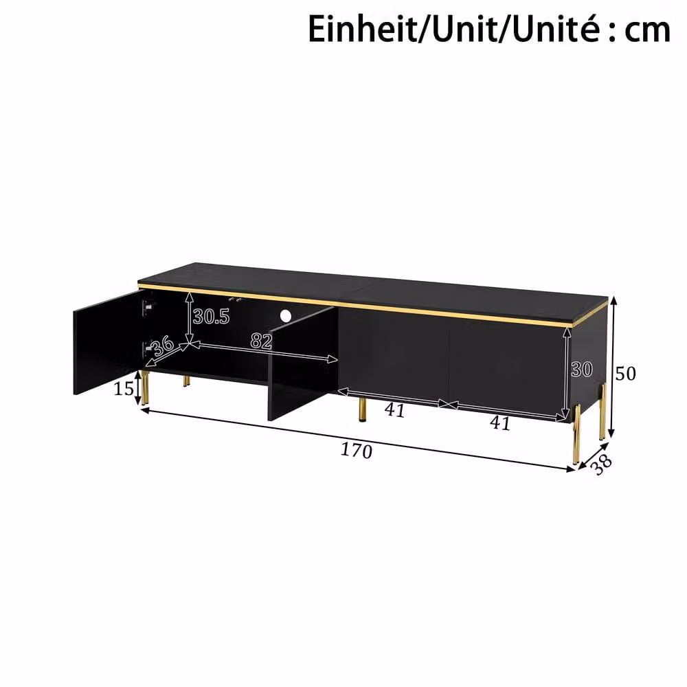 Merax Modern High Gloss TV Unit in Black with Gold Metal Legs and 4 Doors, Width: 170 cm – 2