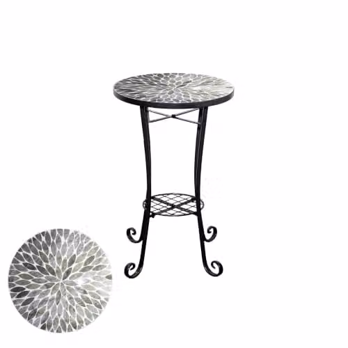 SHATCHI Multicolour Mosaic Round Side Table and Plant Stand with Ceramic Tile Top and Metal Shelf, Diameter: 35 cm – 1