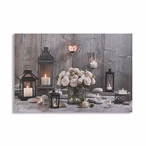 Art for the Home Cosy Cottage LED Printed Canvas Wall Art in Brown, Grey and Pink