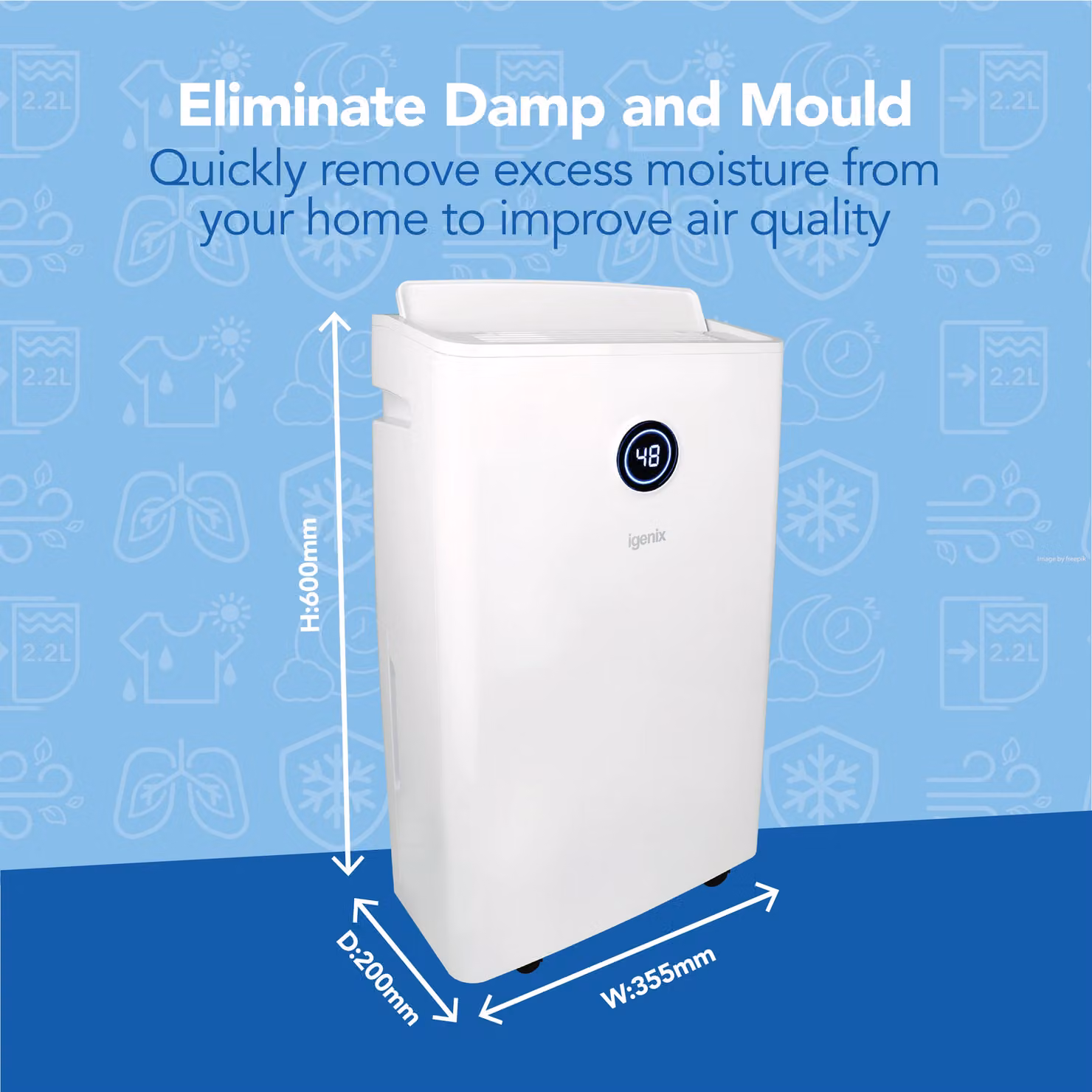 Igenix Dehumidifier in White with 20L Daily Moisture Removal – 3