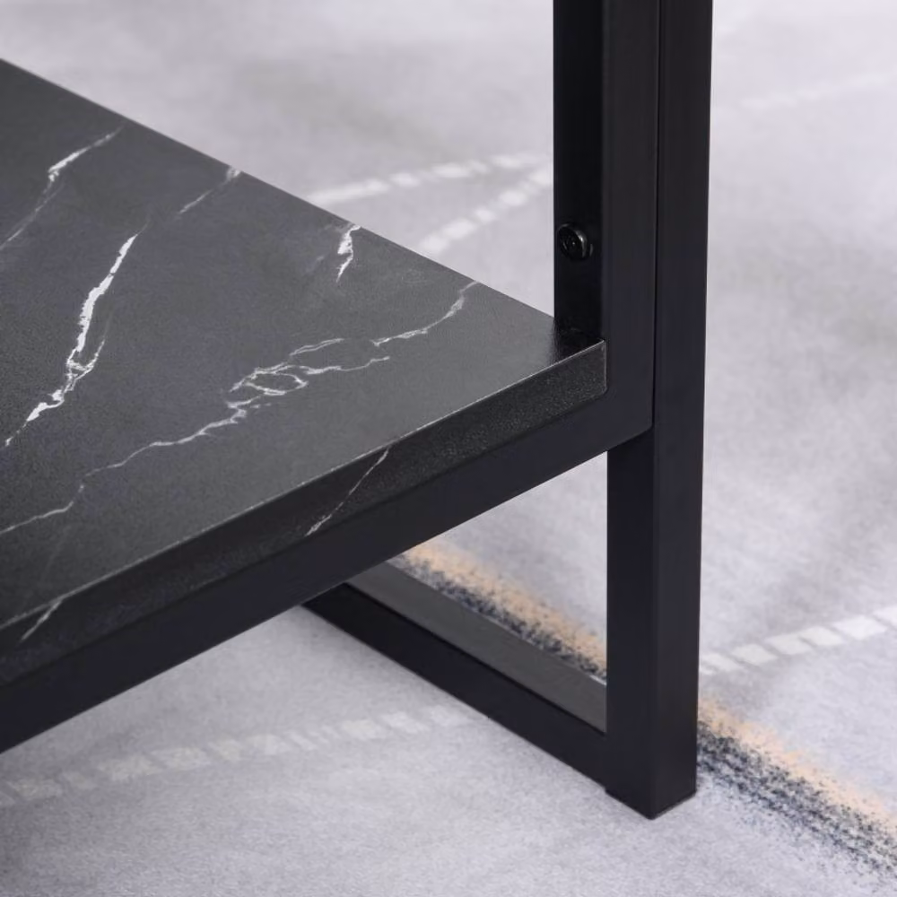 STILVORA Modern Black Rectangular Coffee Table with Two-Tier Storage Shelf and Sled Base – 6
