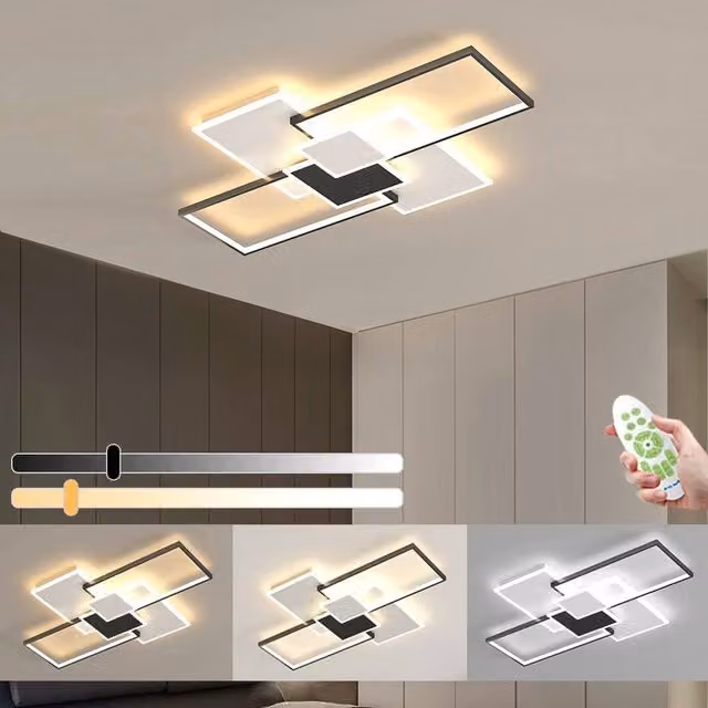 Pheashine Black and White Square LED Ceiling Light, Dimmable Minimalist Downlight for Living Room, Bedroom or Home Office