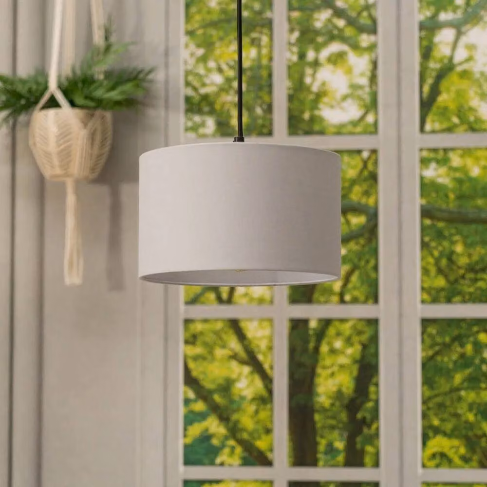SPETLEK Grey Fabric Cylinder Lampshade for Easy Fit Pendant Ceiling Lights – 3