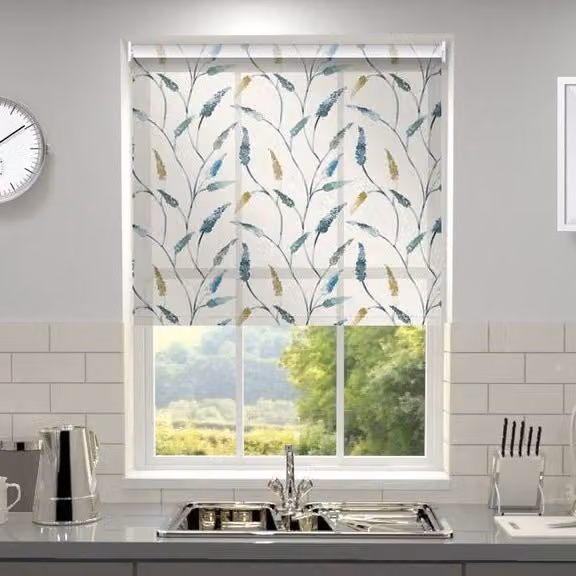 Terrys Semi-Transparent Floral Roller Blind in Blue and Green Polyester