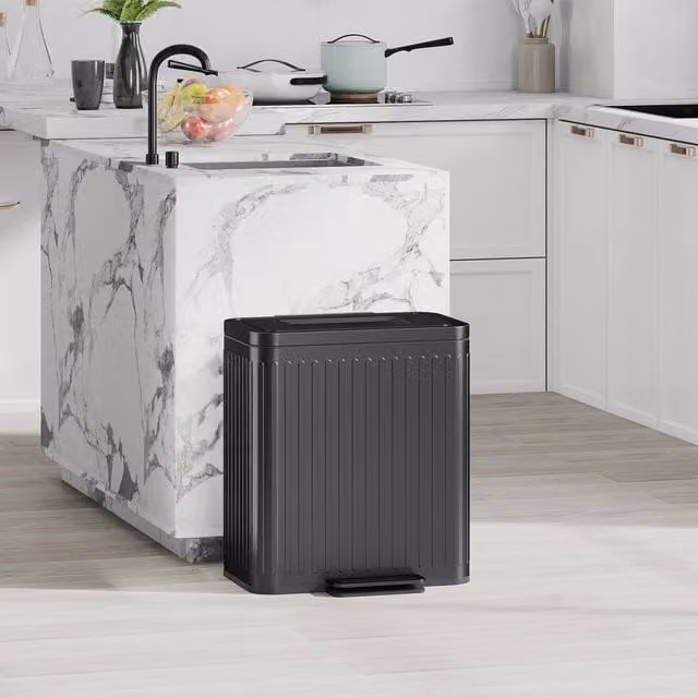 EONLION Black Double Kitchen Bin with Soft-Close Lid and Pedal, 2 x 20L, W: 100 cm x H: 85 cm x D: 40 cm – 1