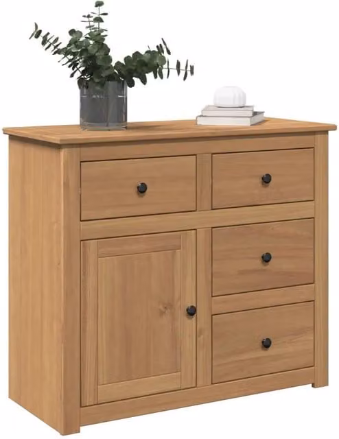 Berkfield Home Panama Sideboard with Drawers in Brown Solid Pine Wood, W/D/H: 93 x 40 x 80 cm