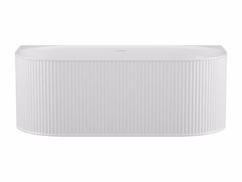 Vente-unique Fluted Back-To-Wall Asymmetric Acrylic Bathtub in Matt White, W/D/H: 170 x 80 x 60 cm – 2