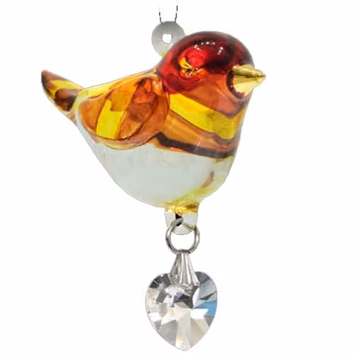 Wild Things Multicolour Glass Bird and Heart Hanging Ornament