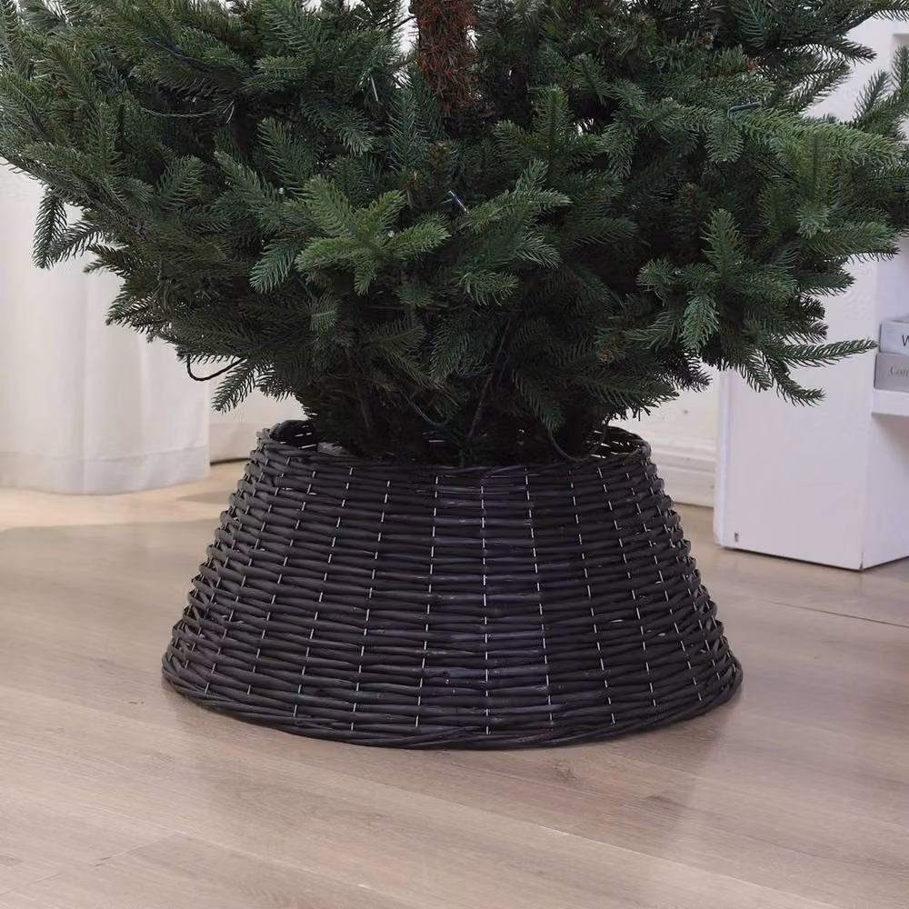 SPETLEK Black Christmas Natural Large Willow Wicker Woven Rattan Round Tabletop W: 100 cm, D: 60 cm – 3