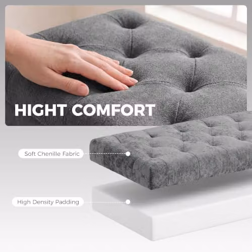 HOMCOM Grey Upholstered Storage Ottoman, W: 114 cm, D: 41 cm, H: 45 cm – 4