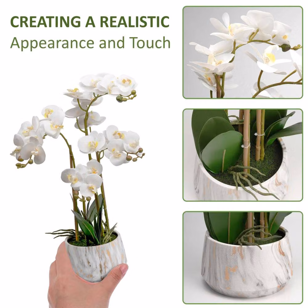 Crystals White Artificial Silk Orchid Flower Potted Plant, Height: 60 cm – 4