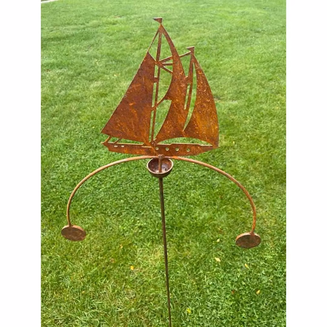 Poppyforge Sailing Boat Wind Rocker Double in Brown Steel, W54 x H148.5 cm – 3