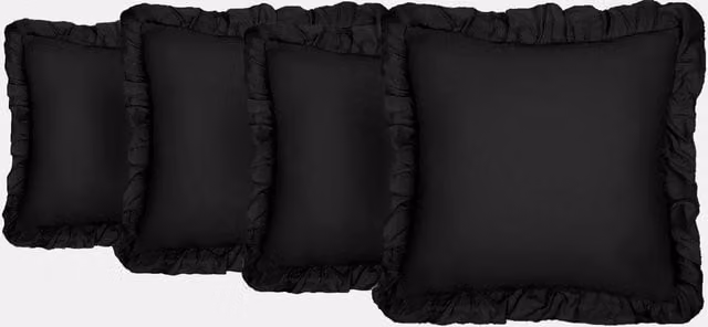 Highams Set of 4 Faux Linen Frill Cushion Covers, Black, W/D/H: 45 x 45 x 45 cm – 5