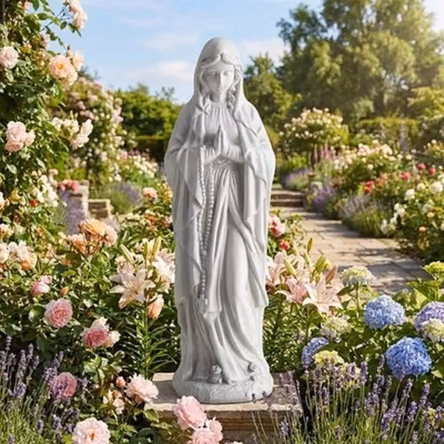 NESTLUNE Grey Religious Outdoor Sculpture with Aged Finish, H 74.5 cm x W 15 cm x D 15 cm – 1