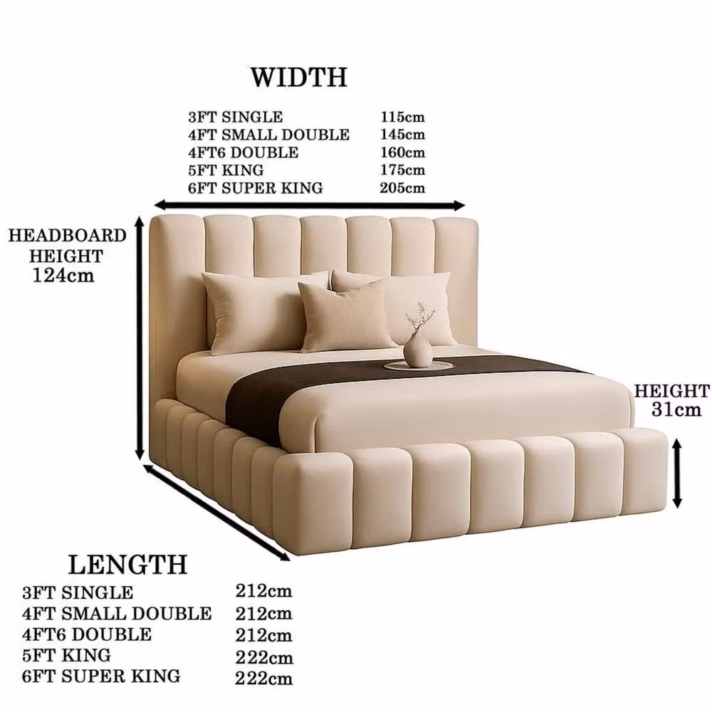 Desire Deco Daisy Upholstered Plush Velvet Bed Frame in Beige – 2