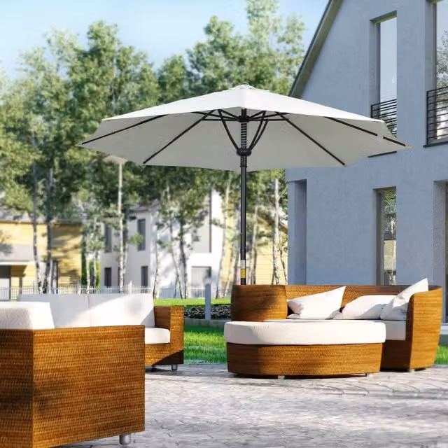 Outsunny Round Outdoor Market Table Parasol Umbrella Sun Shade in Cream