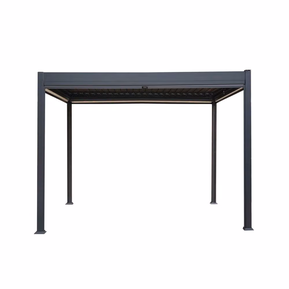 Monstershop Anthracite Aluminium Pergola with White Blinds, Grey, W/D/H: 300 x 300 x 250 cm – 1