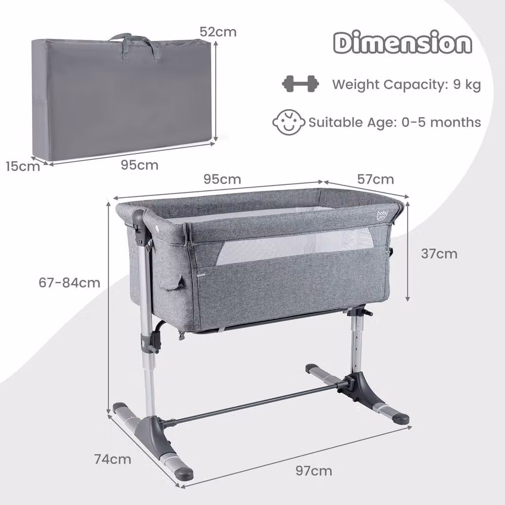 CASART Baby Bassinet Bedside Sleeper Crib with Adjustable Height in Grey – 2