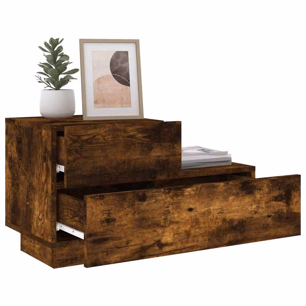 Berkfield Home Bedside Cabinet with Integrated LED Lights in Smoked Oak Brown, W/D/H: 70 x 36 x 40.5 cm – 4