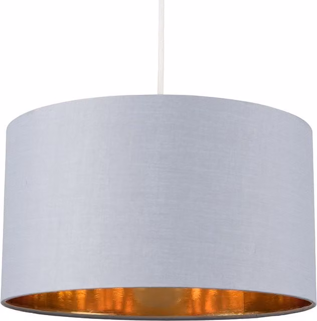 Reni Large Modern Cylinder Ceiling Pendant Shade in Grey and Gold Fabric